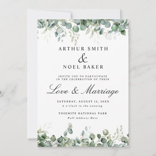 Aanpasbare Mooie Eucalyptus Bruiloft  Kaart (Voorkant)