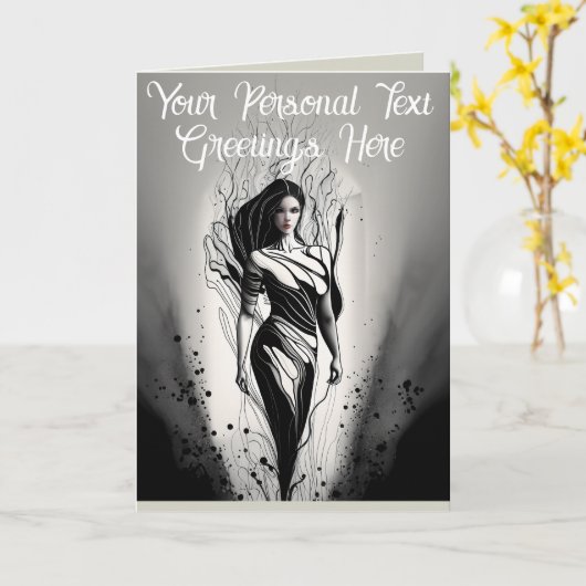 Aanpasbare Mooie Modeltekening in Lijninkt Kaart (Gele Bloem)