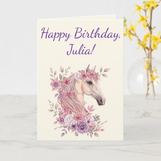 Aanpasbare Mooie Pony's en Bloemblaadjes Paard Kaart (Gele Bloem)