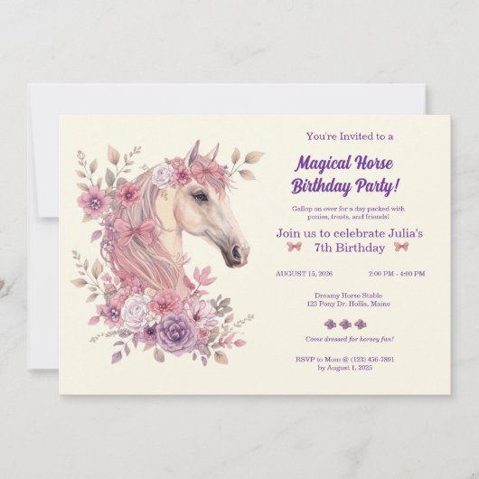 Aanpasbare Mooie Pony's en Bloemblaadjes Paard Kaart (Voorkant)