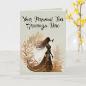 Aanpasbare Mooie Silhouet van Afrikaanse Vrouw Kaart (Gele Bloem)