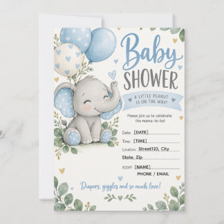 Aanpasbare Mooie Waterverf Baby Olifant Shower Kaart