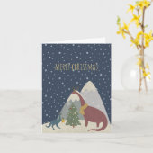 Aanpasbare Moppige Dinosauriërs Kerstmis Kaart (Gele Bloem)