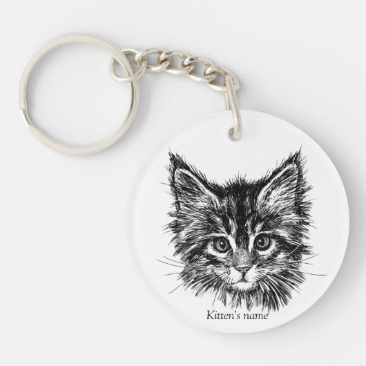Aanpasbare Moppige Kleine Kitten Sleutelhanger (Voorkant)