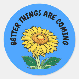 Aanpasbare Motivatie vrolijke zonnebloem Ronde Sticker