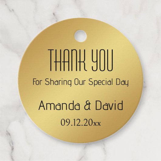 Aanpasbare naam en datum gouden bedankingslabels bedankjes labels (Voorkant)