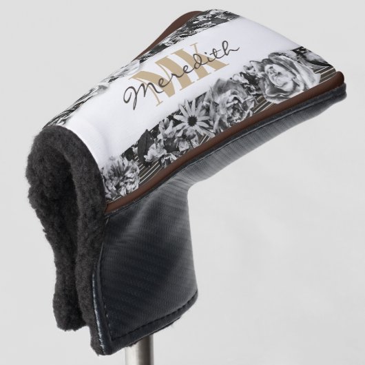 Aanpasbare naam Gouden Rozen Chic Monogram Luxe Golfheadcover (3/4 voorkant)