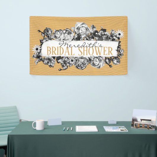 Aanpasbare naam Gouden Rozen Chic Monogram Luxe Spandoek (Beurs)