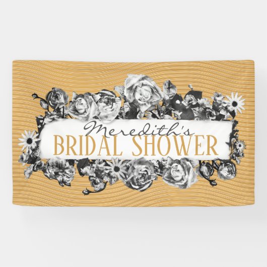 Aanpasbare naam Gouden Rozen Chic Monogram Luxe Spandoek (Horizontaal)