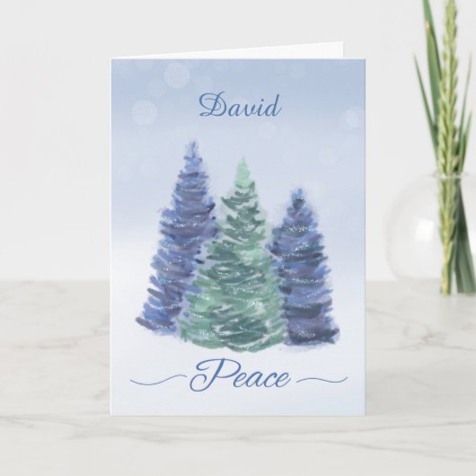 Aanpasbare Naam Kerst Vrede Groene Boom Kaart (Voorkant)
