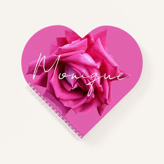 Aanpasbare naam Monique bloemige roze roos Notitieboek (Voorkant)