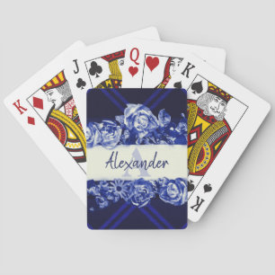 Aanpasbare naam Navy Rozen Stijlvolle Chique Monog Pokerkaarten
