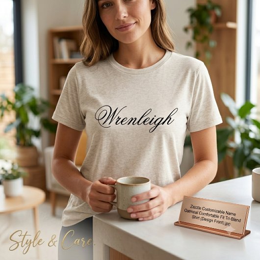 Aanpasbare naam oatmeal comfortabele pasvorm Tri-Blend shirt