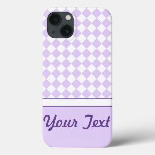 Aanpasbare naam paarse diamant geruite patroon iPhone 13 hoesje