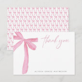 Aanpasbare Naam Roze Strik Bruiloft Bruidsdouche Bedankkaart (Voorkant / Achterkant)