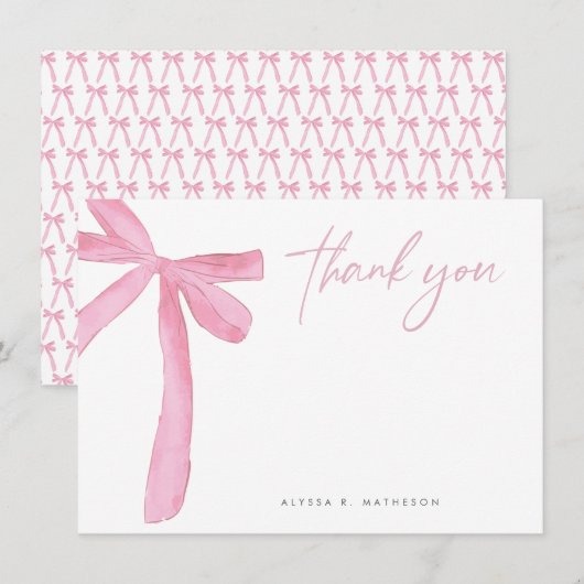 Aanpasbare Naam Roze Strik Bruiloft Bruidsdouche Bedankkaart (Voorkant / Achterkant)
