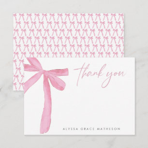 Aanpasbare Naam Roze Strik Trouw Bruidsfeest Bedankkaart