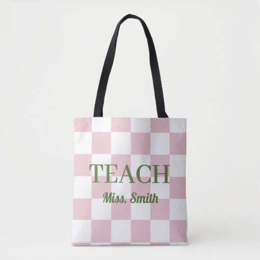 Aanpasbare naam Teach Tote Schattig Roze Geruit Bag (Voorkant)