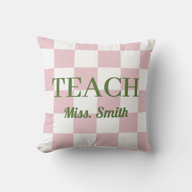 Aanpasbare naam Teach Tote Schattige Roze Geruite Kussen (Voorkant)