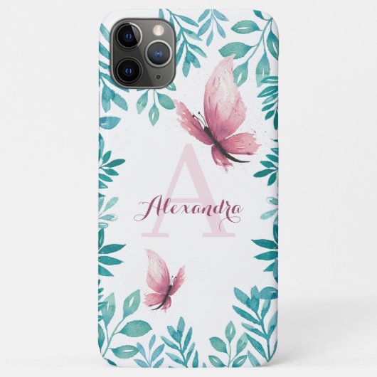 Aanpasbare naam waterverf roze vlinder Case-Mate iPhone case (Achterkant)