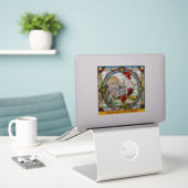 Aanpasbare namaak glas-in-lood haan sticker (Laptop op bureau)