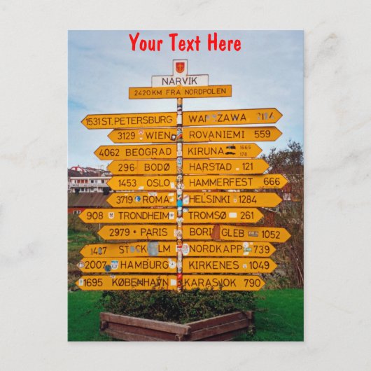 Aanpasbare Narvik, Noorwegen wegwijzer Briefkaart (Voorkant)