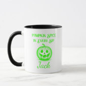 Aanpasbare Neon Halloween - Groen Pompoen Design Mok (Links)