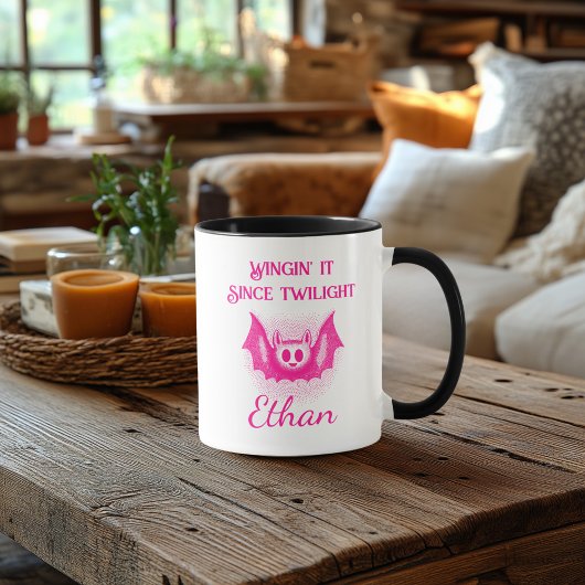 Aanpasbare Neon Halloween Mok - Roze Vleermuis Ont