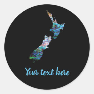 AANPASBARE NIEUW-ZEELANDSE LANDKAART PAUA RONDE ST STICKER