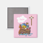 Aanpasbare Noach's Ark Doop, Meisje Roze Magneet (Voorkant / Achterkant)