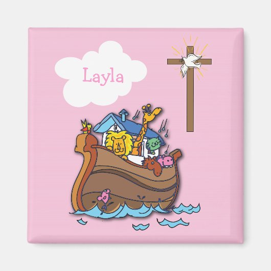 Aanpasbare Noach's Ark Doop, Meisje Roze Magneet (Voorkant)
