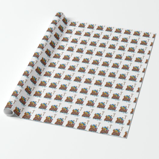 Aanpasbare Noach's Ark Doopfeestje voor Baby Jonge Cadeaupapier (Uitgerold)