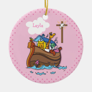 Aanpasbare Noach's Ark Doopfeestje voor Baby Meisj Keramisch Ornament