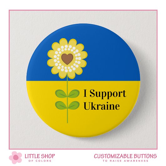 Aanpasbare Oekraïne Steun Zonnebloem Ronde Button 7,6 Cm