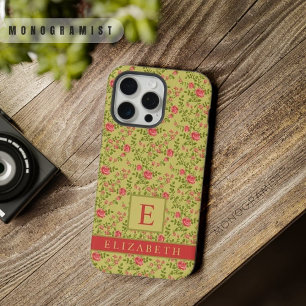 Aanpasbare Olijfgroene Bloemige Roze Roos Bloemen iPhone 15 Pro Max Case