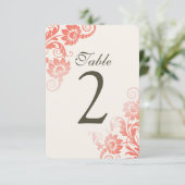 Aanpasbare Ombre Koraal Tafel Nummer Kaarten (Staand voorkant)