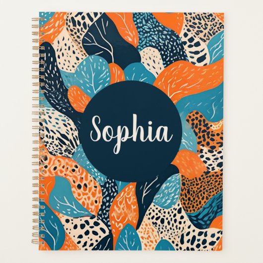 Aanpasbare Oranje en Blauwe Cheetah Print Planner (Voorkant)