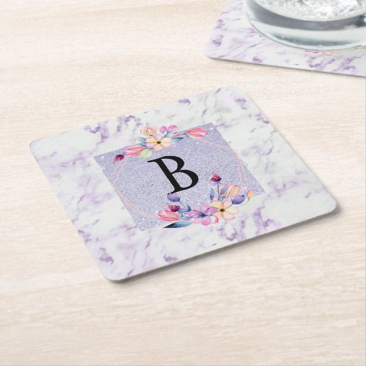 Aanpasbare Paarse Chic Monogram Can Koeler Kartonnen Onderzetters (Schuin)