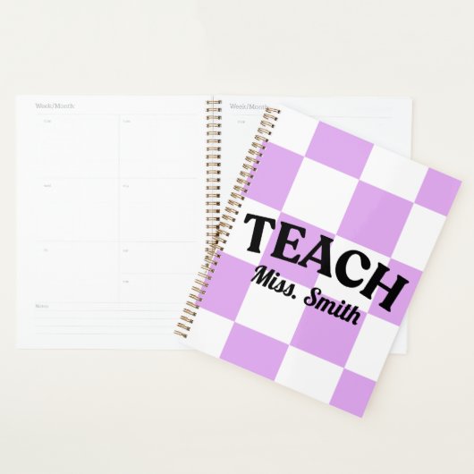 Aanpasbare Paarse Geruite Planner voor Leraren (Display)