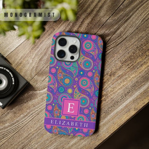Aanpasbare Paarse Violet Blauwe Roze Paisley iPhone 15 Pro Max Case