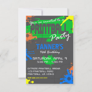 AANpasbare PAINTBALL-PARTIJINVITATIE RSVP Kaartje