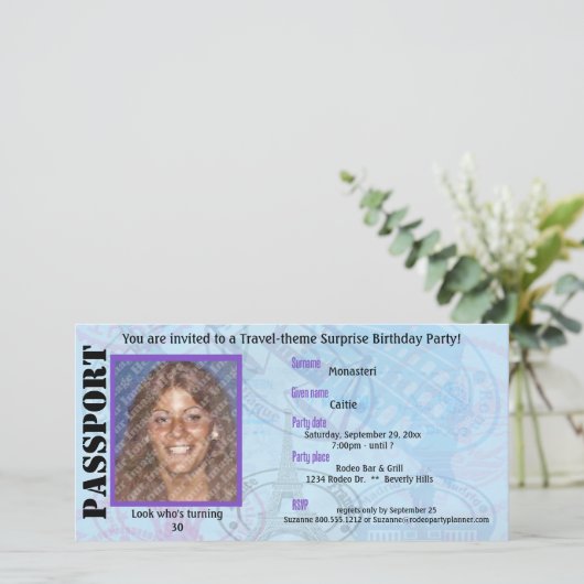 Aanpasbare Paspoort Feest Uitnodiging (Staand voorkant)