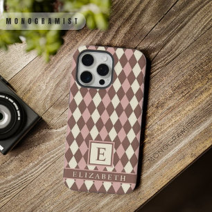 Aanpasbare Pastel Roze Geel Bruin Argyle iPhone 15 Pro Max Case