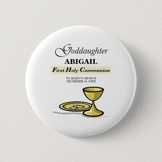 Aanpasbare, peetdochter Eerste Communie Kelk Ronde Button 5,7 Cm (Voorkant)