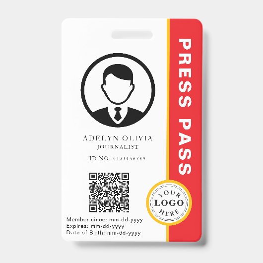 Aanpasbare perskaart met foto-ID en QR-code Badge (Voorzijde)