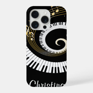 Aanpasbare Pianotoetsen en Gouden Muzieknoten iPhone 15 Pro Hoesje