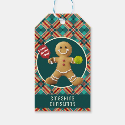 Aanpasbare Pickleball Gingerbread Cheer Cadeaulabel (Voorkant)