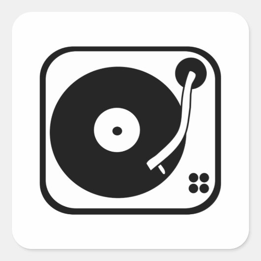 Aanpasbare Pictogram van Platenspeler Zwart en Wit Vierkante Sticker (Voorkant)
