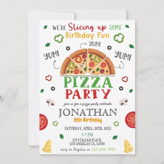 Aanpasbare pizzafeest verjaardagsuitnodiging templ kaart (Voorkant)