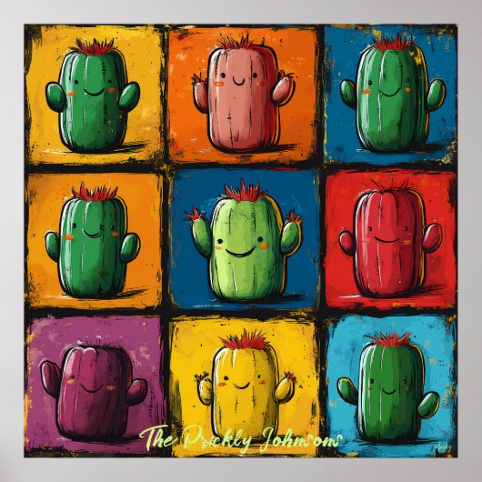 Aanpasbare Pop Art Cactus Raster Muurkunst Poster (Voorkant)